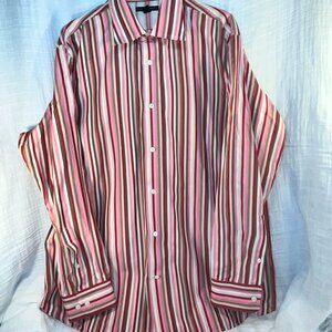 BANANA REPUBLIC Mens XLarge Long Sleeve Shirt Pink/White/Tan/Magenta Stripe